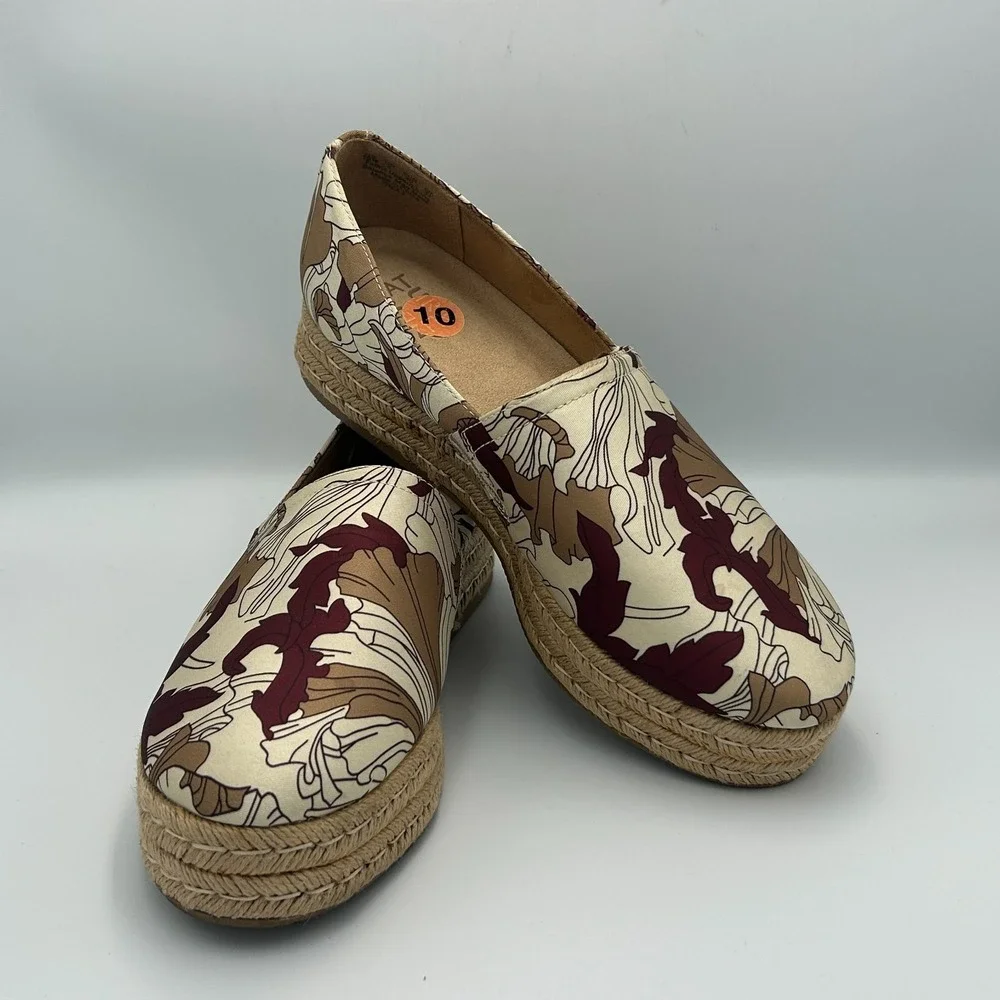 Naturalizer Thea 3 Platform Espadrille Womens 10 Slip On Raffia Floral Canvas